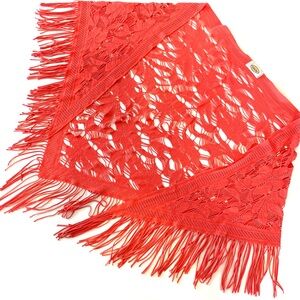 Talbots Coral Hibiscus 🌺 Fringe Boho Shawl OS